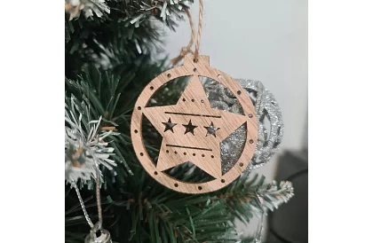 Decorațiuni de Crăciun din lemn – set de 10 bucăți cu sfoară