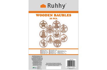 Decorațiuni de Crăciun din lemn – set de 10 bucăți cu sfoară