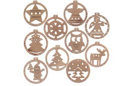 Decorațiuni de Crăciun din lemn – set de 10 bucăți cu sfoară