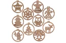 Decorațiuni de Crăciun din lemn – set de 10 bucăți cu sfoară