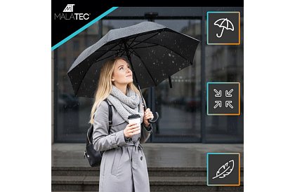 Umbrelă pliabilă mare, rezistentă la vânt Malatec – deschidere rapidă