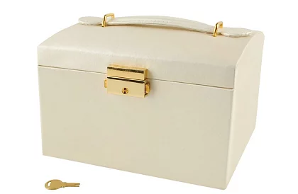 Cutie elegantă pentru bijuterii – bej cu lacăt și suprafață de satin