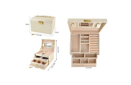 Cutie elegantă pentru bijuterii – bej cu lacăt și suprafață de satin