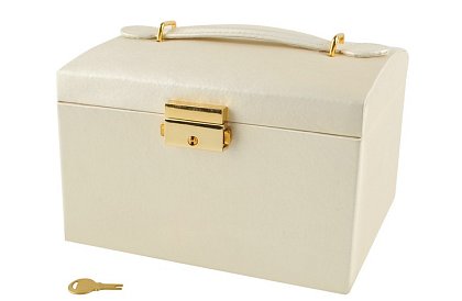 Cutie elegantă pentru bijuterii – bej cu lacăt și suprafață de satin