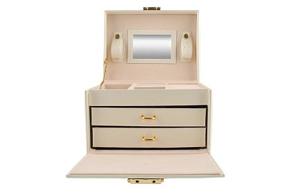 Cutie elegantă pentru bijuterii – bej cu lacăt și suprafață de satin