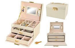 Cutie elegantă pentru bijuterii – bej cu lacăt și suprafață de satin