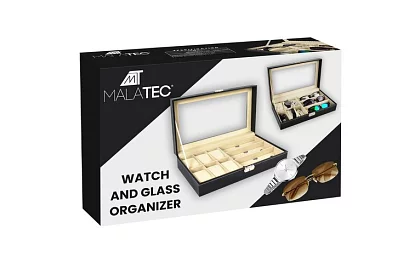 Organizator pentru ceasuri și ochelari – cutie de depozitare elegantă - Negru