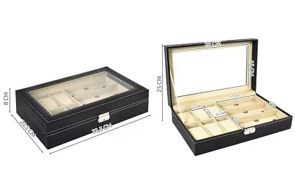 Organizator pentru ceasuri și ochelari – cutie de depozitare elegantă - Negru