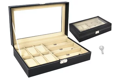 Organizator pentru ceasuri și ochelari – cutie de depozitare elegantă - Negru