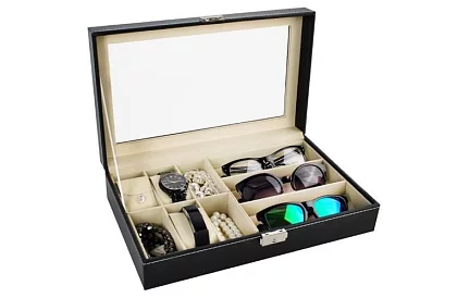 Organizator pentru ceasuri și ochelari – cutie de depozitare elegantă - Negru