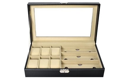 Organizator pentru ceasuri și ochelari – cutie de depozitare elegantă - Negru