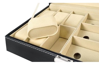 Organizator pentru ceasuri și ochelari – cutie de depozitare elegantă - Negru