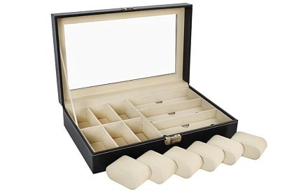 Organizator pentru ceasuri și ochelari – cutie de depozitare elegantă - Negru