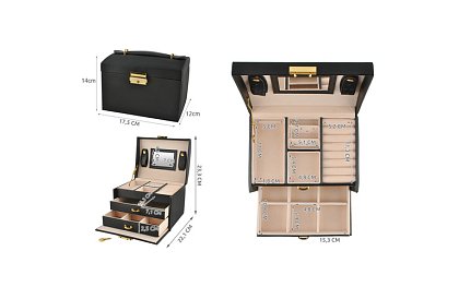 Cutie elegantă pentru bijuterii – neagră cu lacăt și suprafață de satin