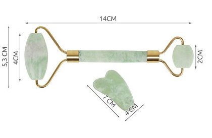 Rolă de masaj Jade pentru față + placă gua sha