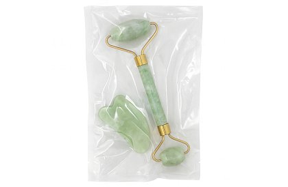 Rolă de masaj Jade pentru față + placă gua sha