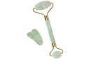 Rolă de masaj Jade pentru față + placă gua sha