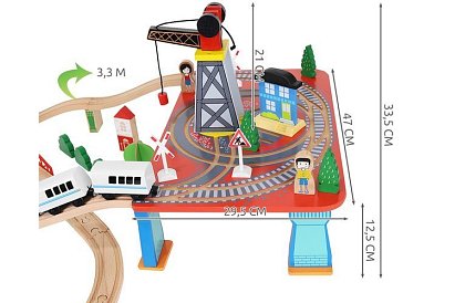 Calea ferată din lemn cu trenuleț cu baterii – 88 de piese