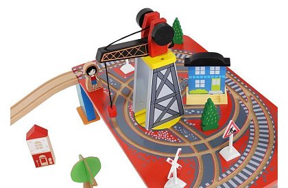 Calea ferată din lemn cu trenuleț cu baterii – 88 de piese