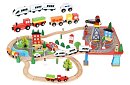 Calea ferată din lemn cu trenuleț cu baterii – 88 de piese
