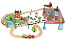 Calea ferată din lemn cu trenuleț cu baterii – 88 de piese