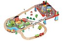 Calea ferată din lemn cu trenuleț cu baterii – 88 de piese