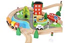 Calea ferată din lemn cu trenuleț cu baterii – 88 de piese
