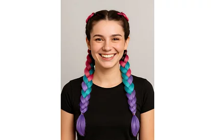 Părul împletit ombré sintetic roz-albastru-violet