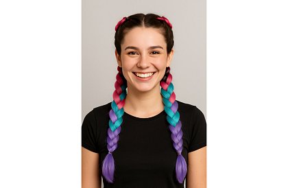 Părul împletit ombré sintetic roz-albastru-violet