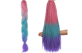 Părul împletit ombré sintetic roz-albastru-violet