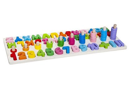 Puzzle din lemn cu litere și cifre