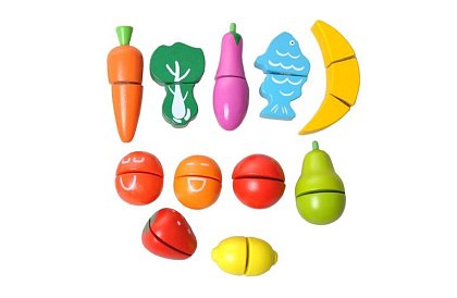 Fructe și legume din lemn pentru tăiat în găleată