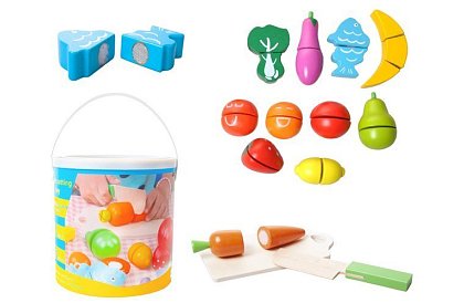 Fructe și legume din lemn pentru tăiat în găleată