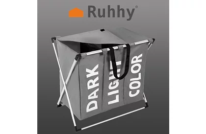 Coș pentru rufe – 3 compartimente pe un cadru pliabil