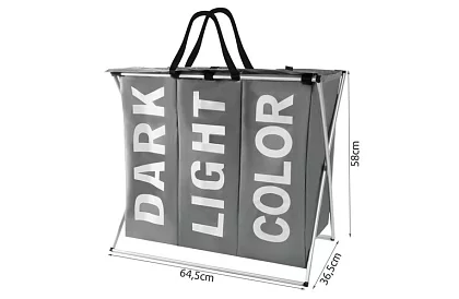 Coș pentru rufe – 3 compartimente pe un cadru pliabil