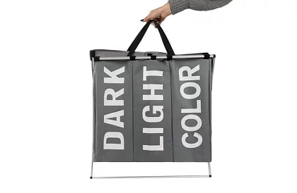 Coș pentru rufe – 3 compartimente pe un cadru pliabil