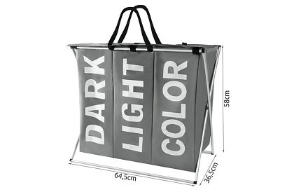 Coș pentru rufe – 3 compartimente pe un cadru pliabil