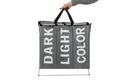 Coș pentru rufe – 3 compartimente pe un cadru pliabil