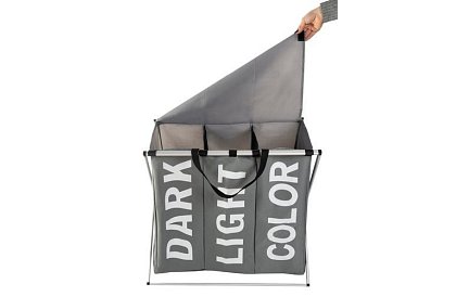 Coș pentru rufe – 3 compartimente pe un cadru pliabil
