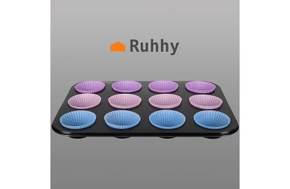 Tavă de copt din teflon pentru brioșe + 12 forme din silicon