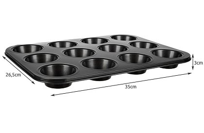 Tavă de copt din teflon pentru brioșe + 12 forme din silicon