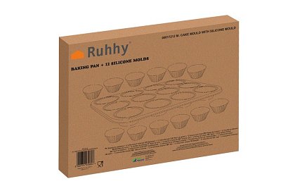 Tavă de copt din teflon pentru brioșe + 12 forme din silicon