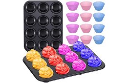 Tavă de copt din teflon pentru brioșe + 12 forme din silicon