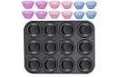 Tavă de copt din teflon pentru brioșe + 12 forme din silicon