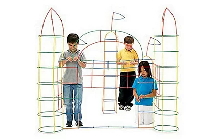 Set de construcție colorat 3D din paie 408 buc – joc creativ pentru copii