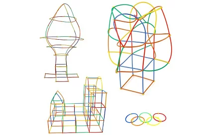 Set de construcție colorat 3D din paie 408 buc – joc creativ pentru copii