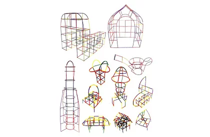 Set de construcție colorat 3D din paie 408 buc – joc creativ pentru copii