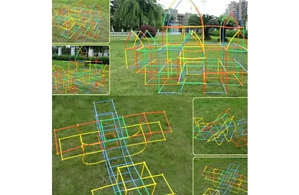 Set de construcție colorat 3D din paie 408 buc – joc creativ pentru copii