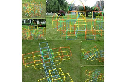 Set de construcție colorat 3D din paie 408 buc – joc creativ pentru copii