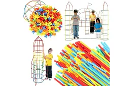 Set de construcție colorat 3D din paie 408 buc – joc creativ pentru copii